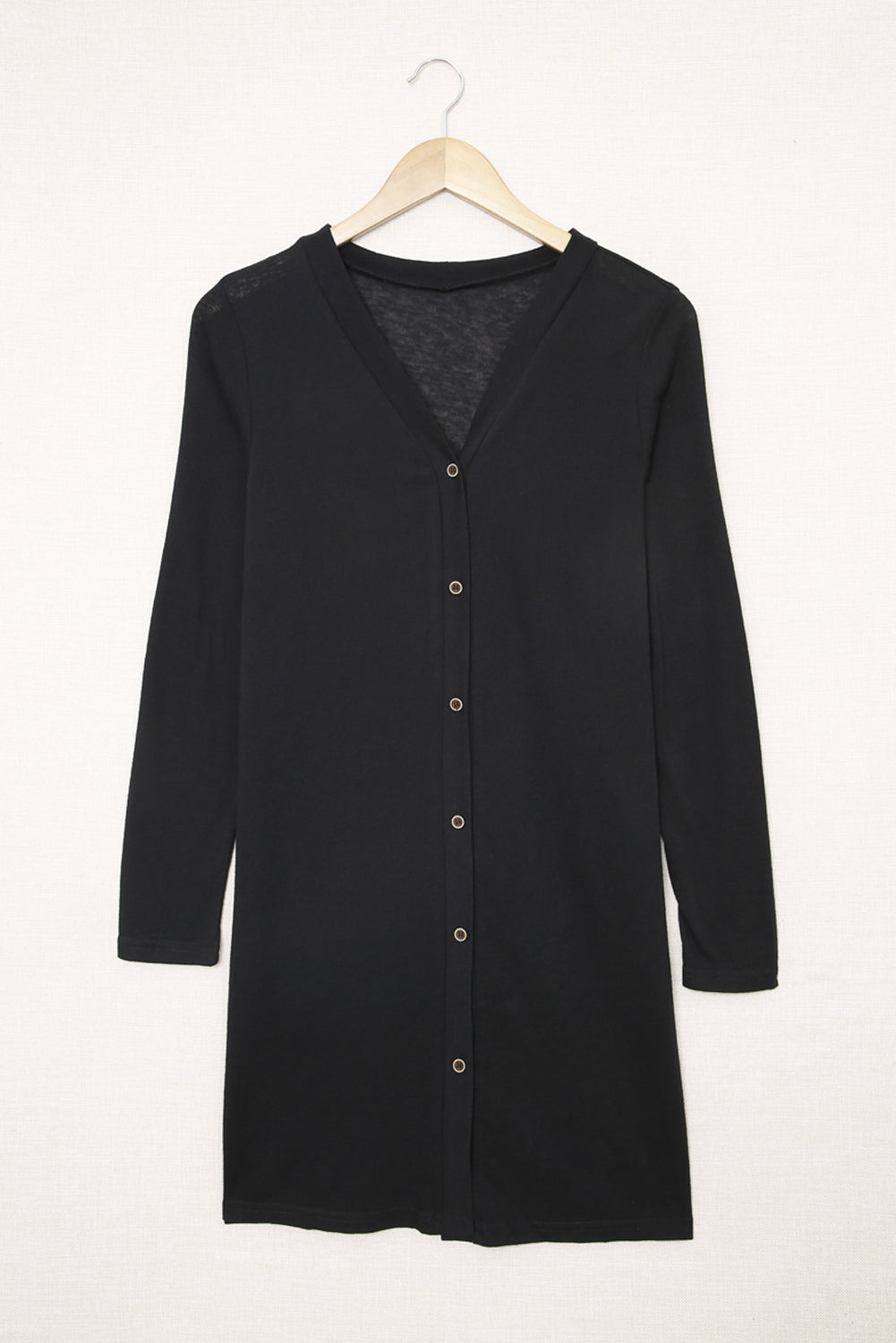 Black Casual Button Front Open Front Cover Up
